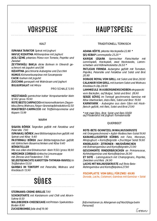 Speisekarte Seite 1